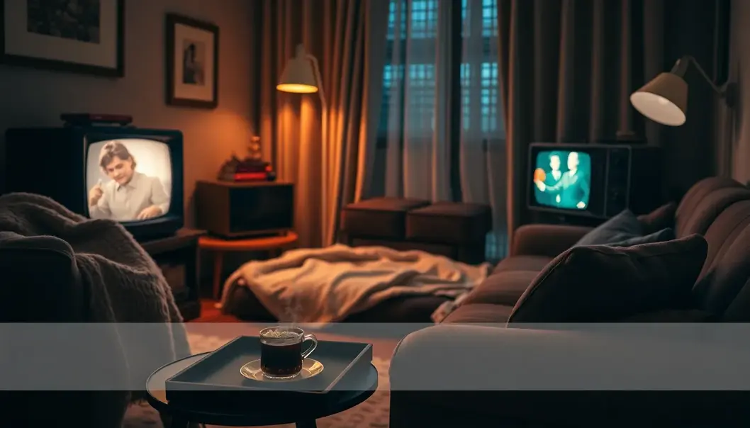 A cozy living space ideal for enjoying classic movies.