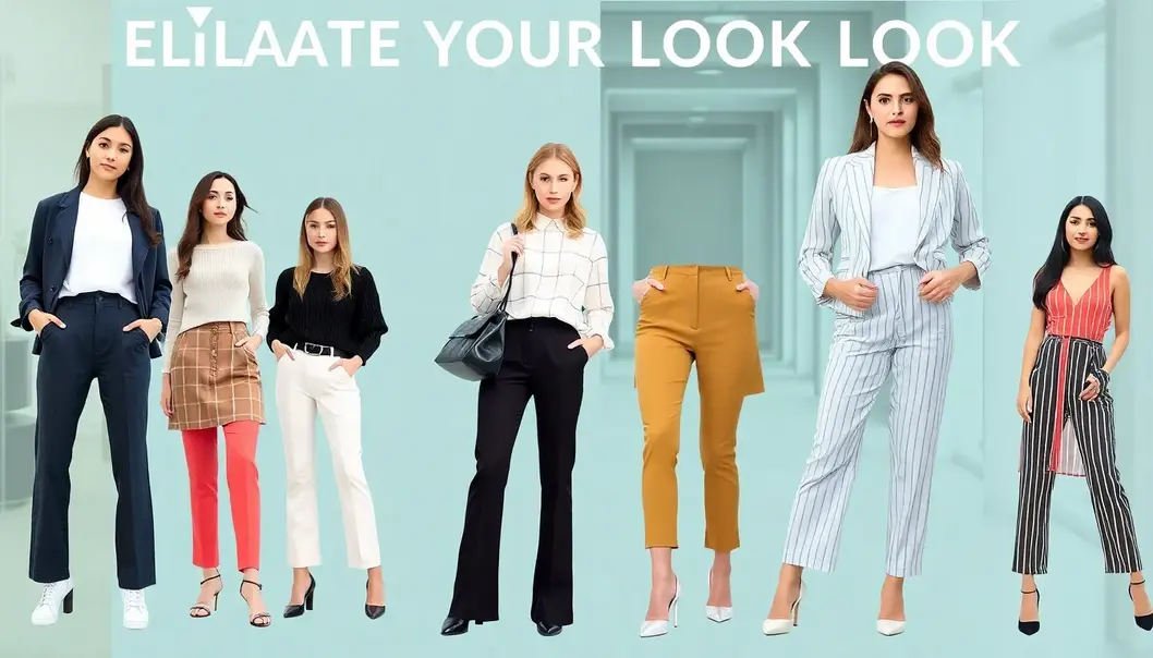 Collage of petite women in height-enhancing outfits.