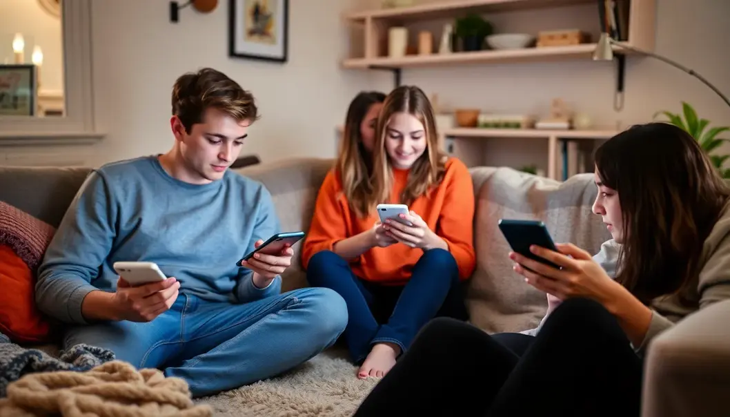 Teenagers using on-demand service apps, illustrating integration into daily life.
