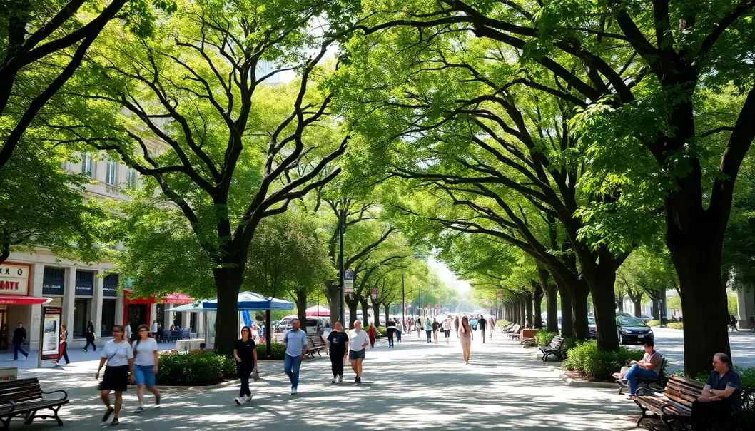 Trees provide essential shade, creating cooler urban environments.